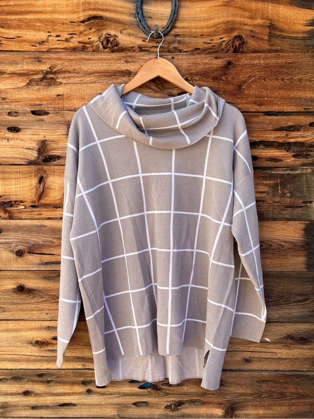 CALVIN KLEIN | Gray Windowpane Neck Sweater XL